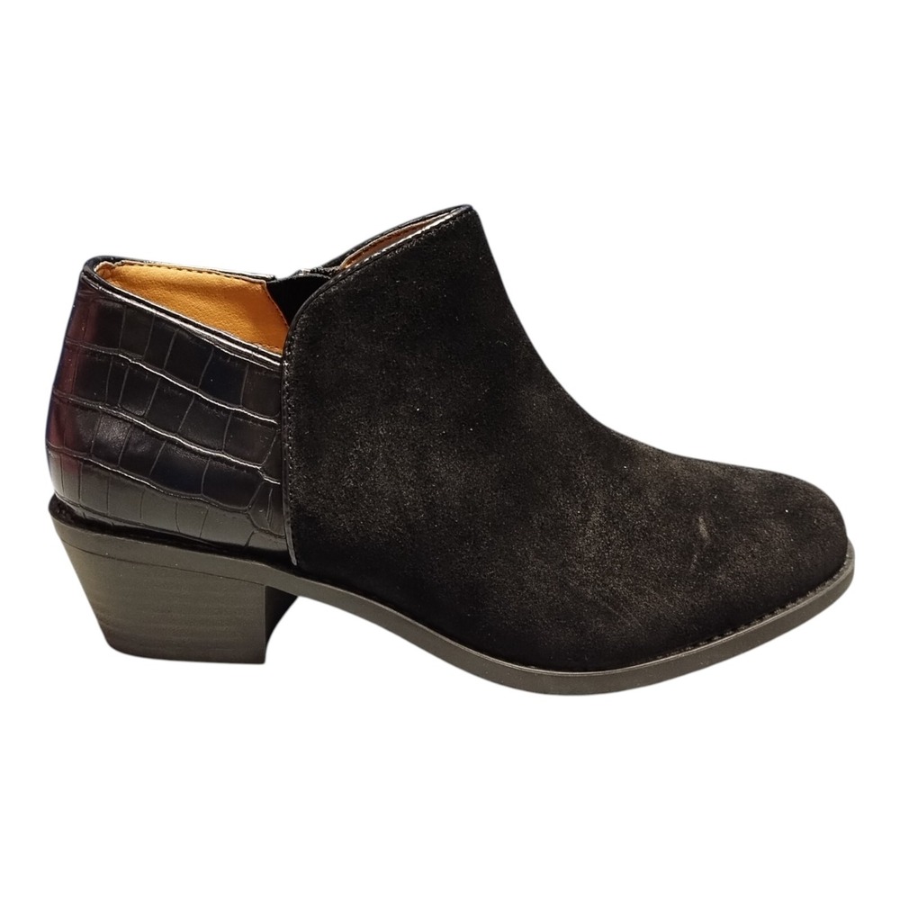 Vionic Marissa Ankle Booties Womens 7.5 Black‎ Suede Embossed Water Repellent